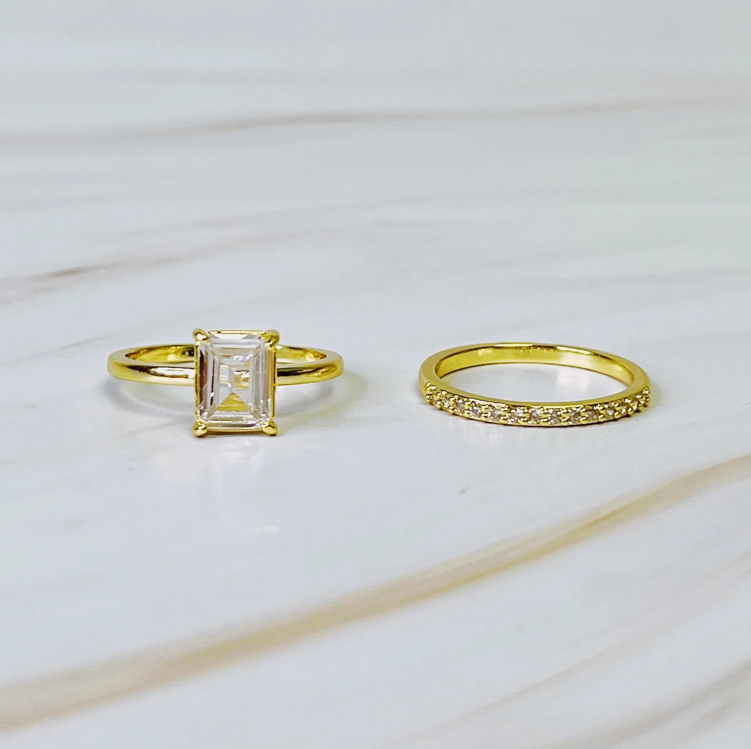 Emerald Cut Solitaire Ring Set of 2