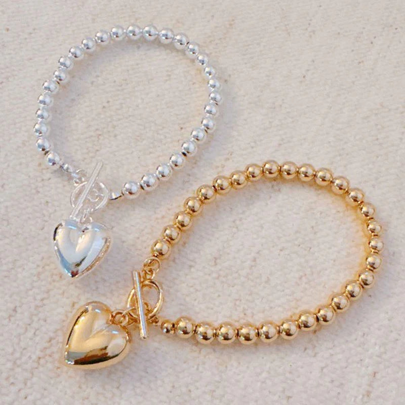 Ball Beads Dangle Heart Toggle Bracelet