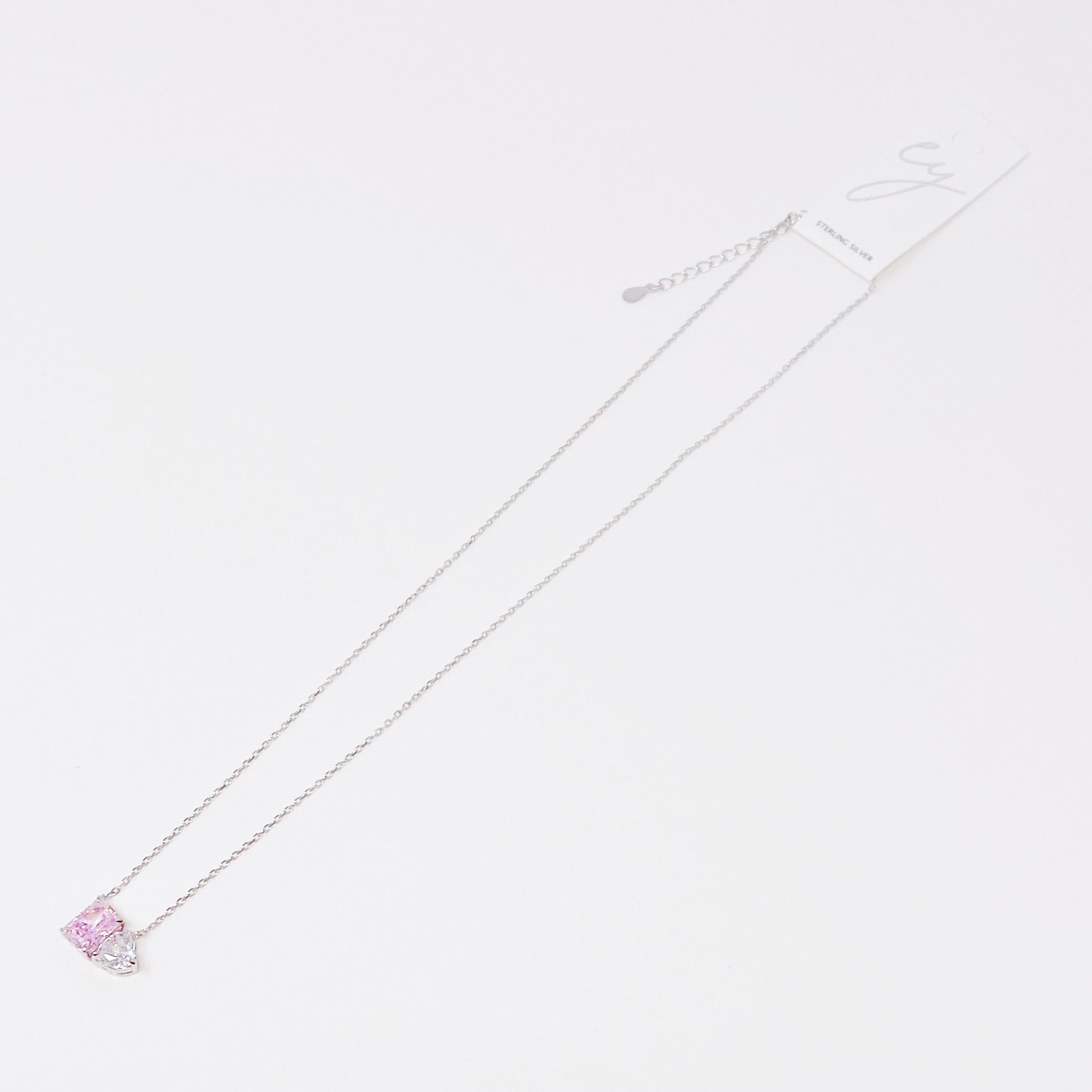 Double Stone Pendant Sterling Silver Necklace