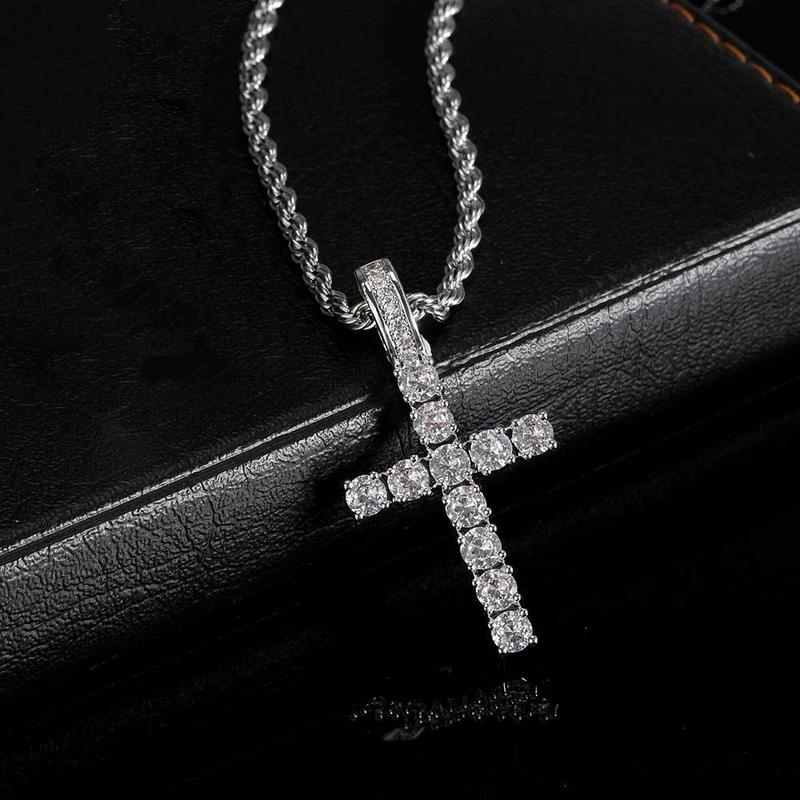 3MM Cross Necklace with Plain Chain, Artificial Zircon Decor, Matching Dainty Jewelry for Women & Men, Fashion Jewelry for Party & Daily Decor Pendant