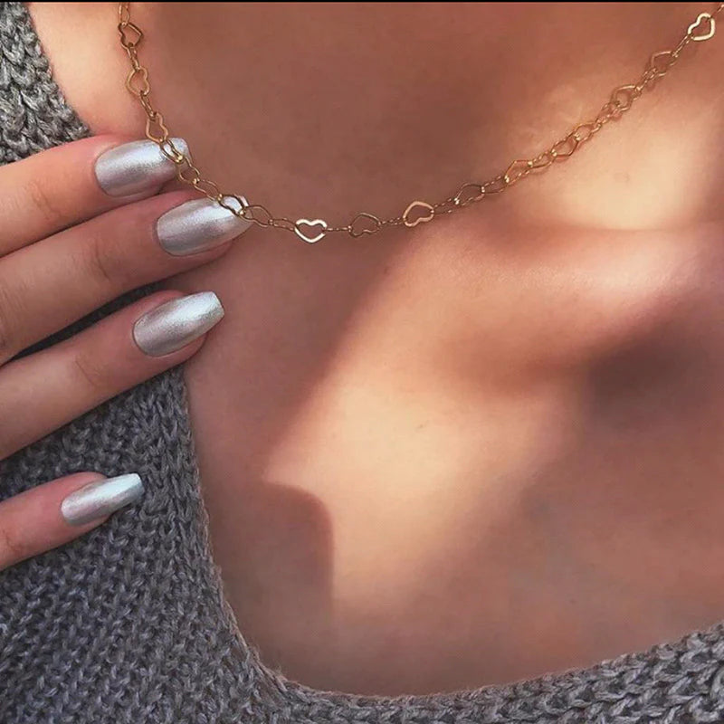 Dainty Hollow Heart Choker in Gold-Plated Finish