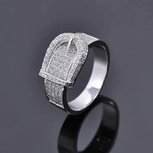 Illusion - Belt Style Ring Crafted In Hand Set CZ Stones On Sterling Silver
