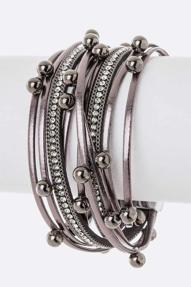 Beaded Double Wrap Metallic Bracelet