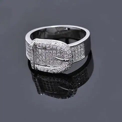 Illusion - Belt Style Ring Crafted In Hand Set CZ Stones On Sterling Silver