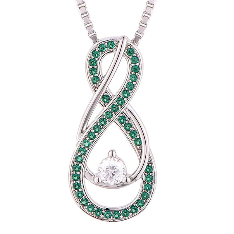 Emerald Green Infinity Birthstone Necklace - May Gemstone