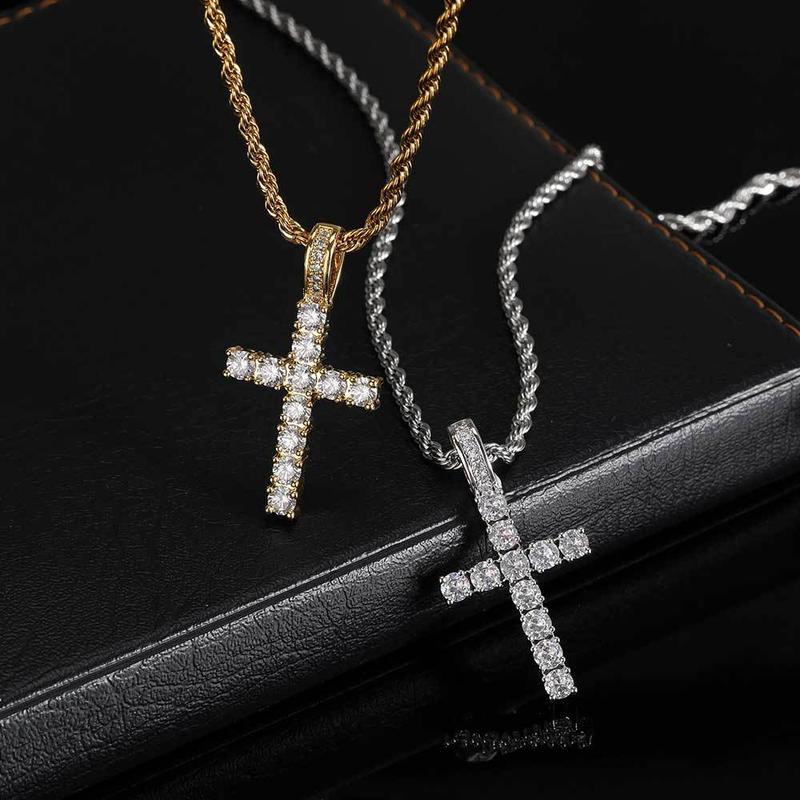 3MM Cross Necklace with Plain Chain, Artificial Zircon Decor, Matching Dainty Jewelry for Women & Men, Fashion Jewelry for Party & Daily Decor Pendant