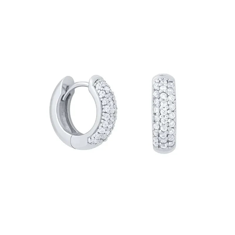 925 Sterling Silver Hoop Huggie Dimond Earring in Silver