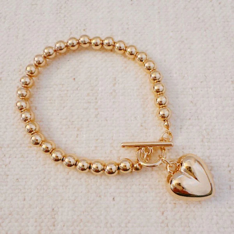 Ball Beads Dangle Heart Toggle Bracelet