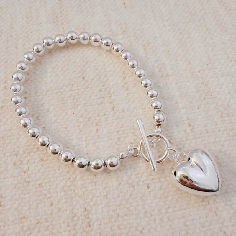 Ball Beads Dangle Heart Toggle Bracelet
