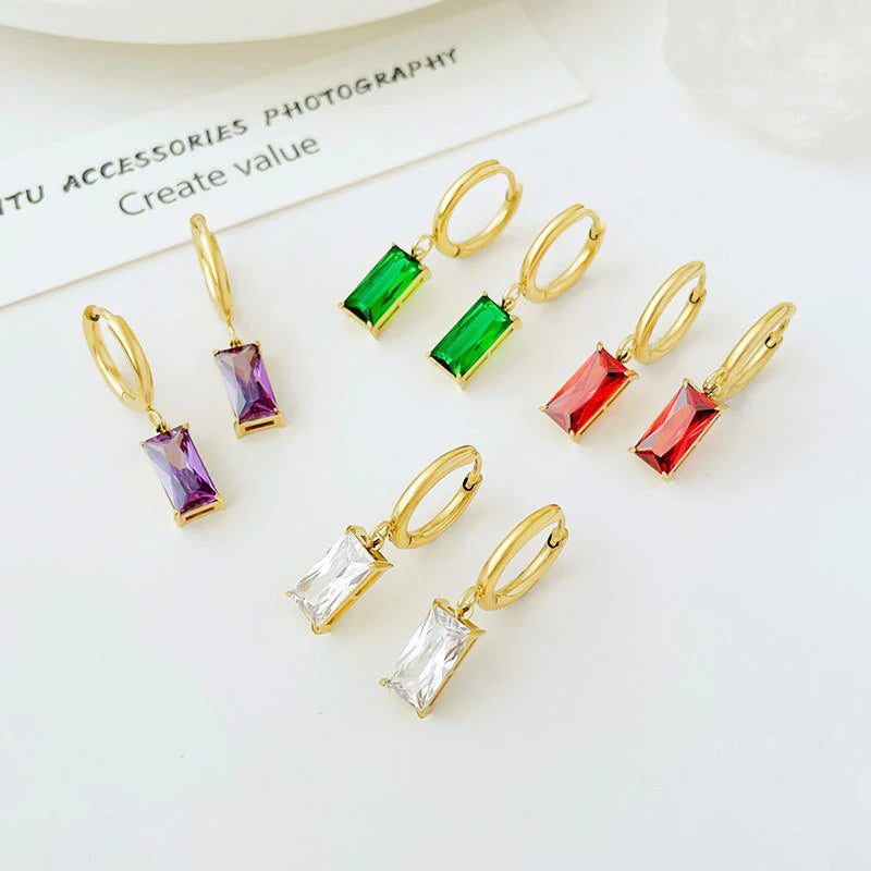 Cubic Zirconia Green Dangle Earrings - Designer Gold Plated Hoops