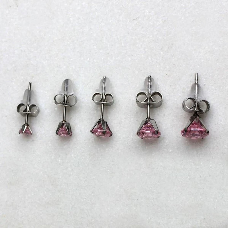 Pair of 316L Surgical Steel Pink round CZ Stud
