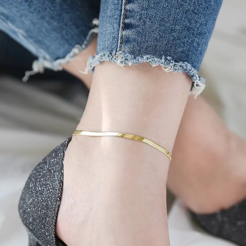 Gold Plated Serpentine Chain Anklet - Stylish Beach Jewelry for Women
