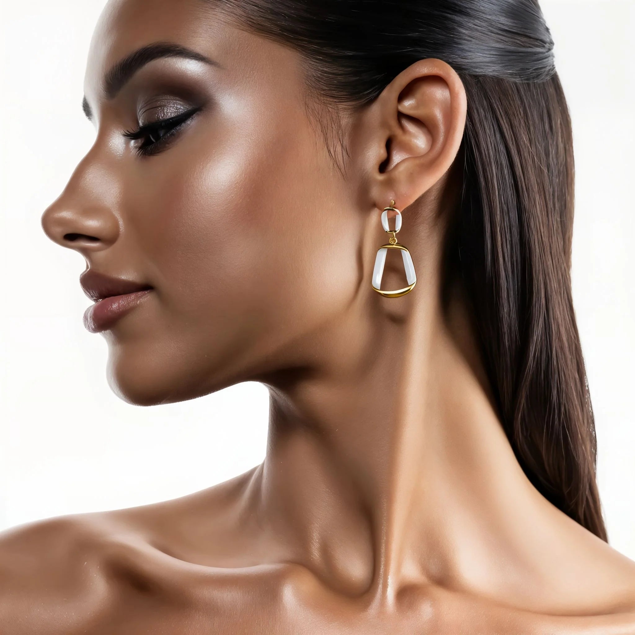 Geometric Poetry White Enamel Drop Earrings