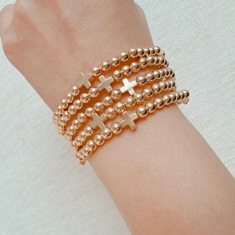 Beads and Crosses Stretch Bracelet Set of 5