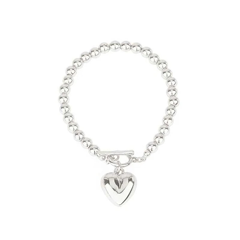 Ball Beads Dangle Heart Toggle Bracelet