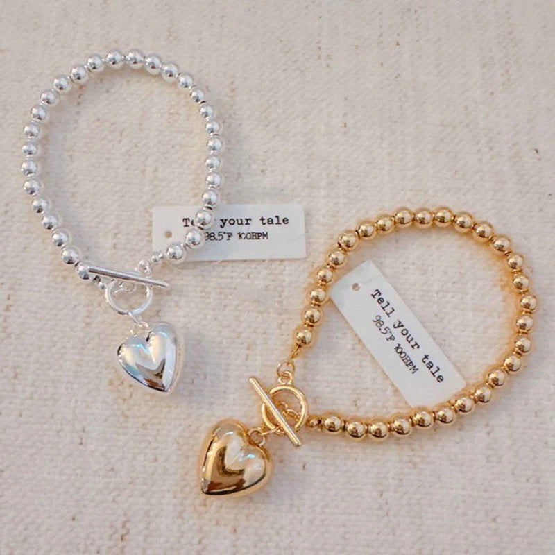 Ball Beads Dangle Heart Toggle Bracelet