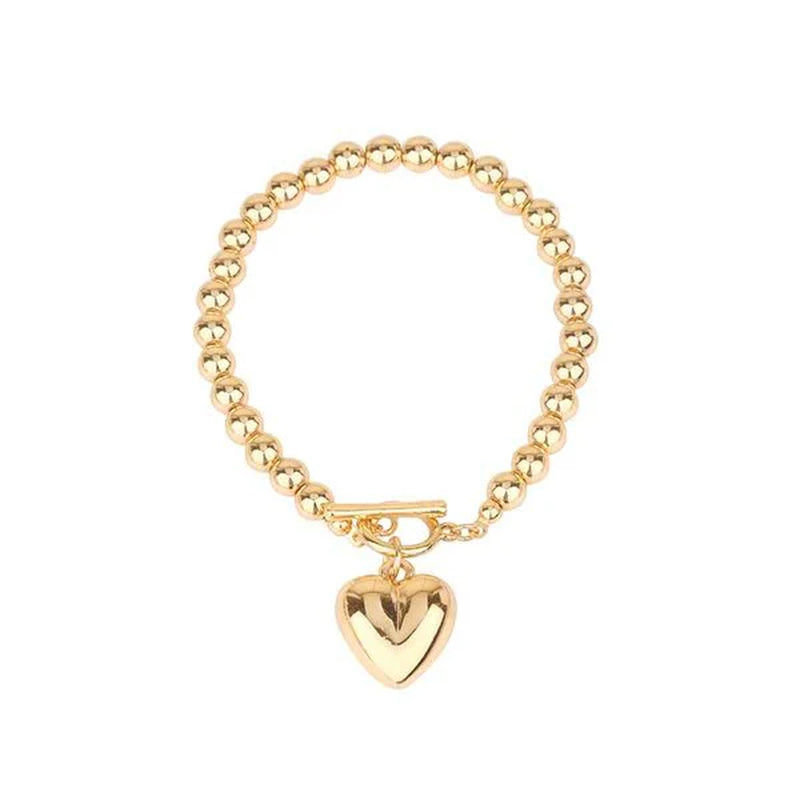 Ball Beads Dangle Heart Toggle Bracelet