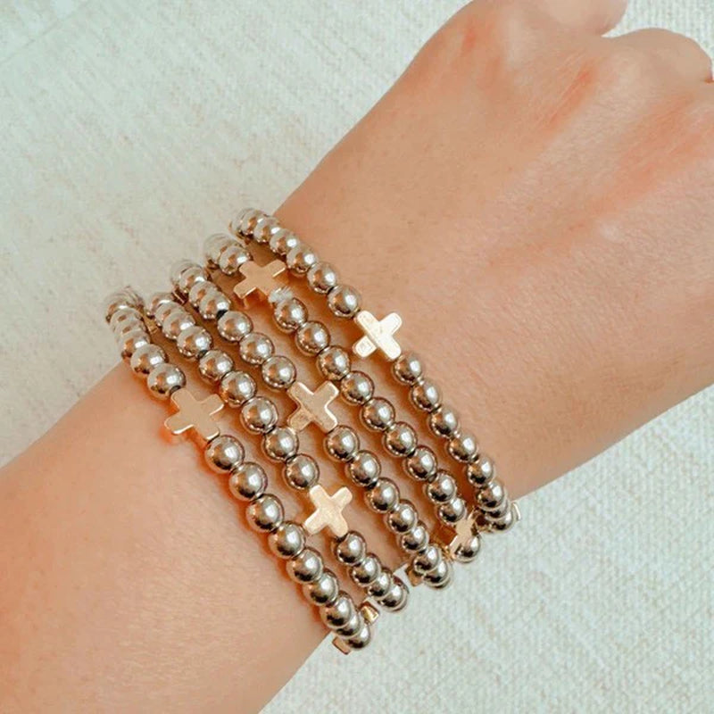 Beads and Crosses Stretch Bracelet Set of 5
