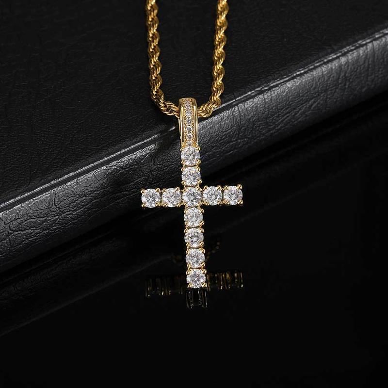 3MM Cross Necklace with Plain Chain, Artificial Zircon Decor, Matching Dainty Jewelry for Women & Men, Fashion Jewelry for Party & Daily Decor Pendant