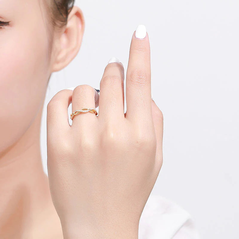 Sterling Silver 925 CZ Zircon Twisted Gold Rings