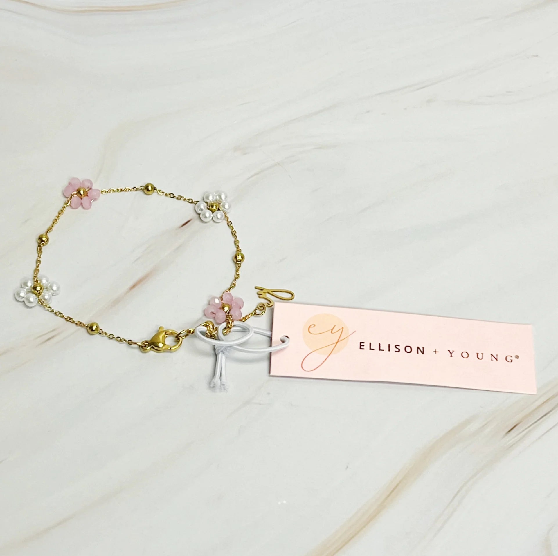 Pearl and Glass Bead Flower Bracelet