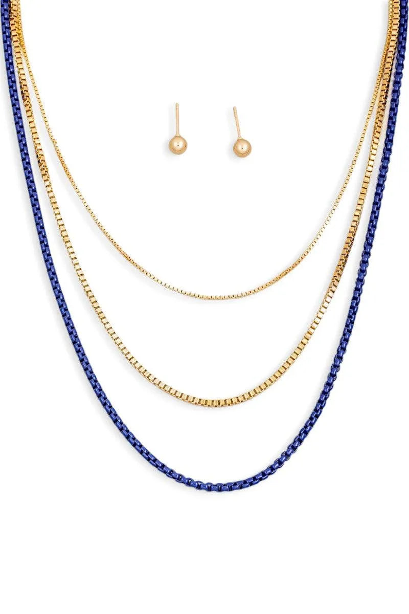 Layered Chain Necklace Small Ball Earring Set